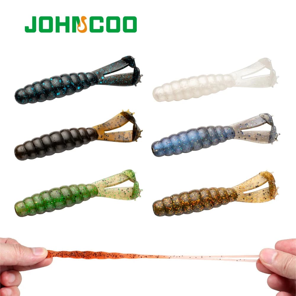 JOHNCOO 7 cm 3.1 g TPE Due code a T Esca morbida Richiamo di pesca 6 pezzi Verme artificiale Esca Wobblers Swim Ned Rig