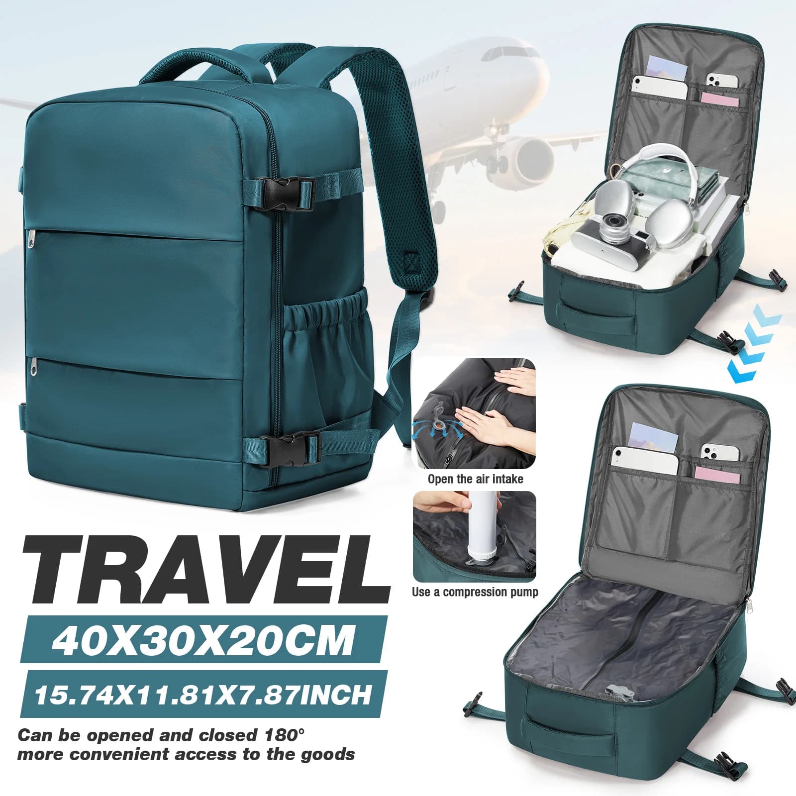 Bagaglio a mano Ryanair 40x30x20, Zaino da cabina sottovuoto, Zaino da viaggio unisex per lavoro e laptop, Bagaglio originale