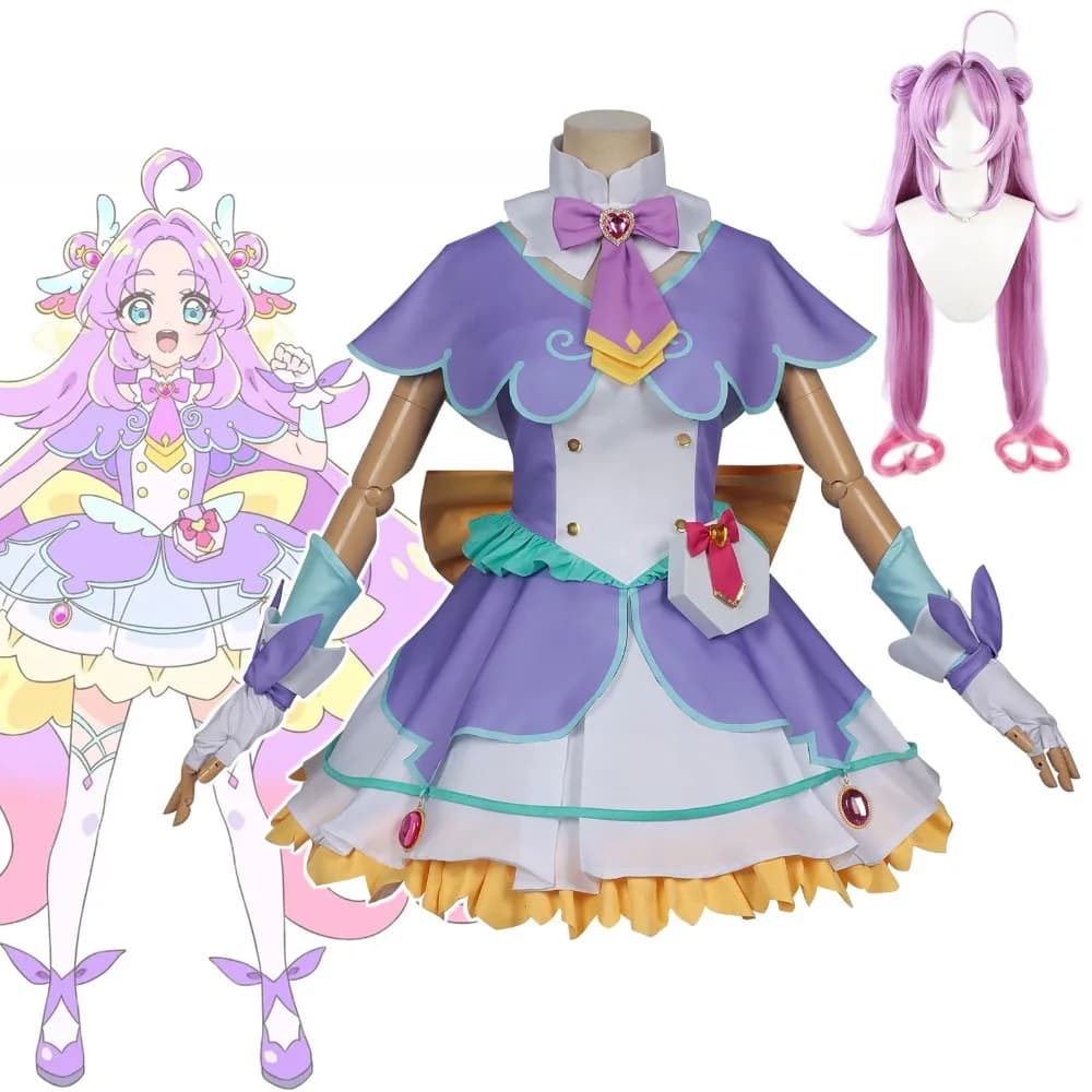 Costume Cosplay Anime Star Detective Precure, Parrucca e Calzini di Akechi Anna, Set Vestito Lolita Viola, Outfit per Feste di Halloween e Giochi di Ruolo