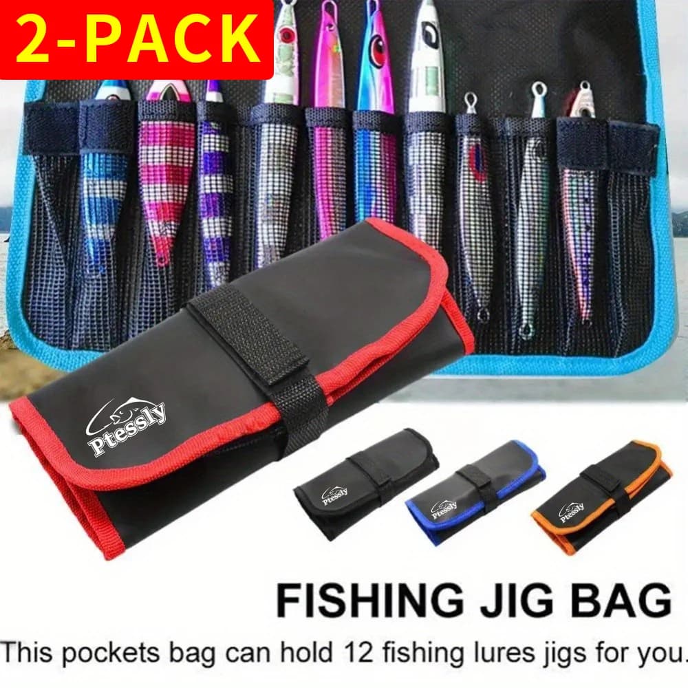 Portable Foldable Fishing Lure Wrap Bag 2PCS, 12 Pockets Jig Bait Storage Case for Spoon Minnow Hard Lures Fishing Accessories