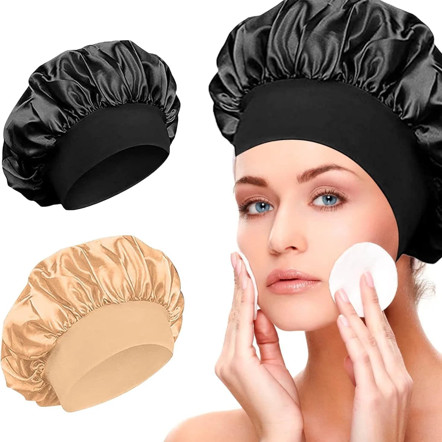 Nuovo Cappello da Notte in Raso a Tesa Larga, Copricapo Setoso per Dormire, Berretto da Notte con Fascia Elastica Morbida, Cappello per Acconciature, Cappello per Lavare il Viso