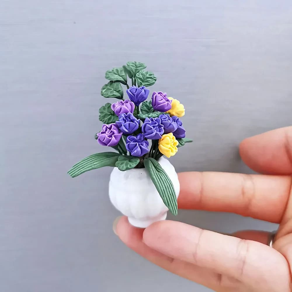 1Pcs 1/12 Dollhouse Miniature Accessories Mini Ceramics Potted Plants Flower Model for Doll House Decoration ob11