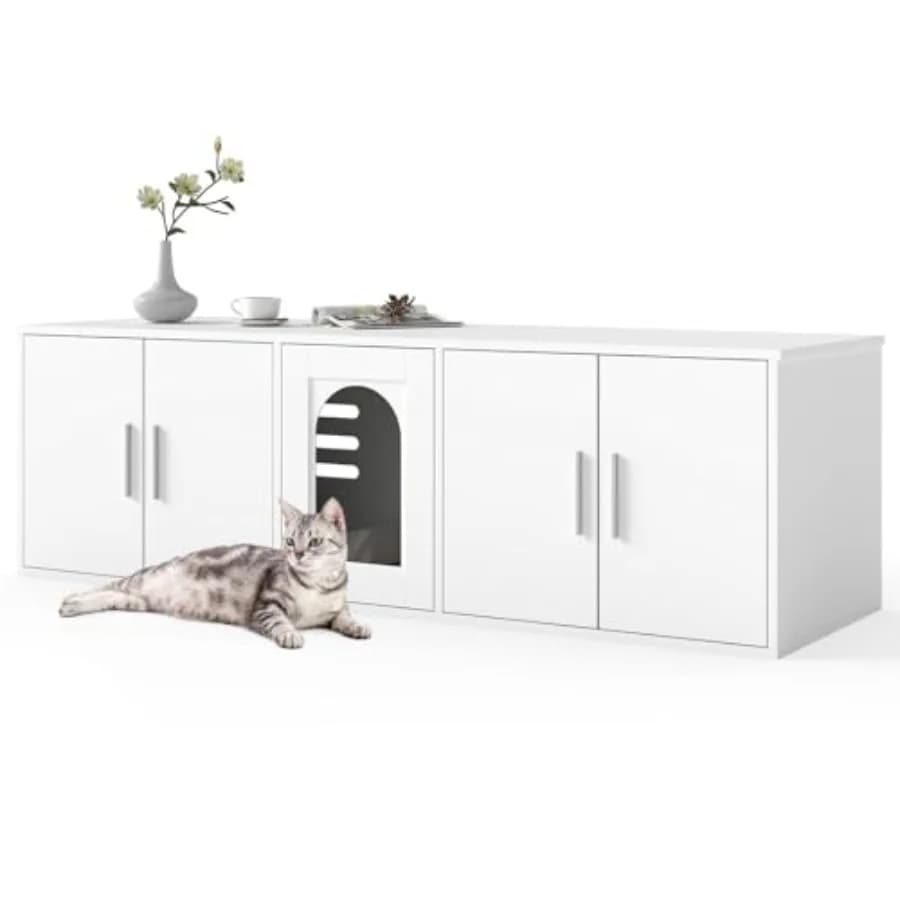 PETSITE Lettiera Doppia per Gatti con Mobiletto, 147 cm, Moderna e Nascosta, con Tiragraffi in Sisal