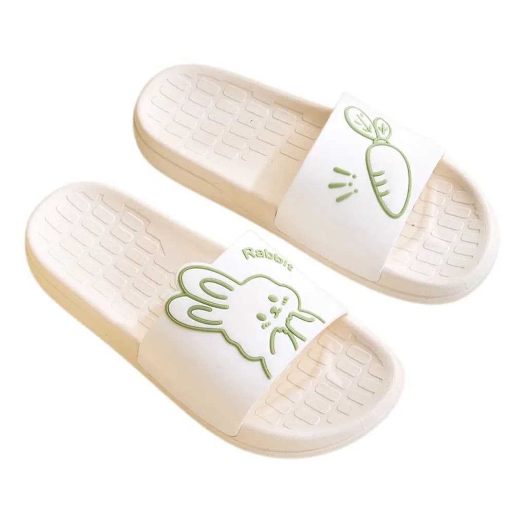 Cute PVC Cartoon Rabbit Slippers Non Slip Bunny Carrot Bathing Sandals Room Shoes Outdoor Indoor Shower Slippers Bathroom