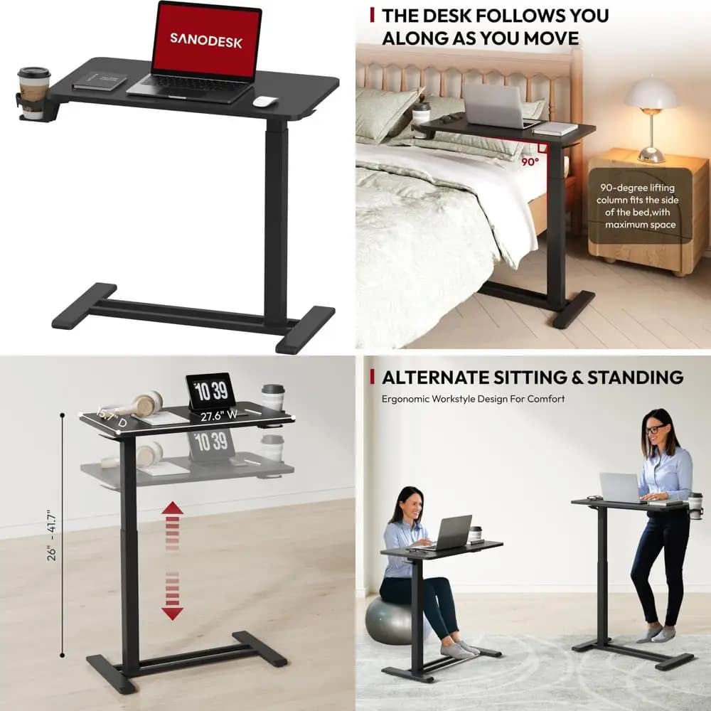 Scrivania mobile in altezza regolabile con ruote, carrello pneumatico per laptop per piccoli spazi, scrivania ergonomica per computer con rotelle