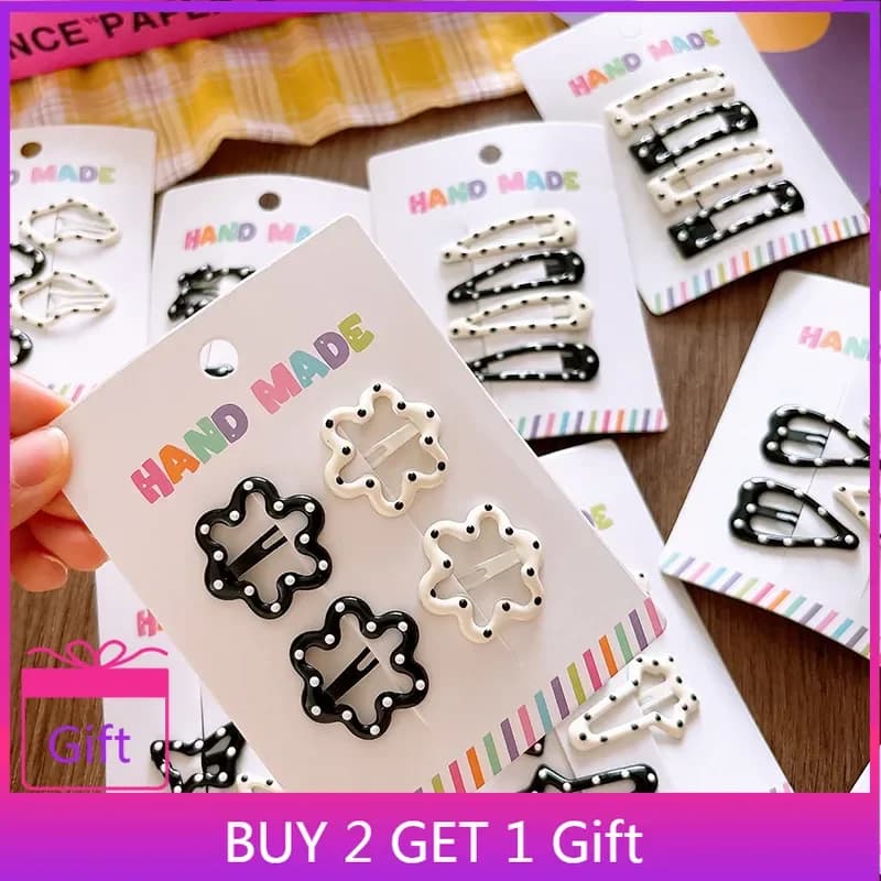Fermagli per capelli con stella a pois vintage con strass Set giapponese dolce da ragazzina con cuore geometrico Flyaway BB Clip Forcine versatili per bambini