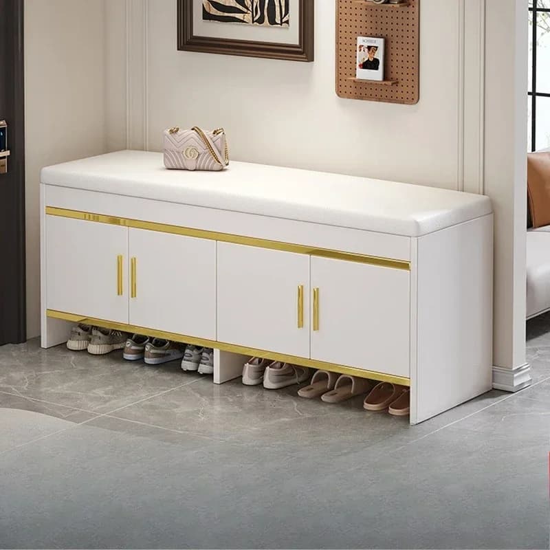 Sgabello porta scarpe di lusso leggero per la casa, sgabello da ingresso con seduta imbottita, mobiletto porta scarpe integrato con seduta e contenitore.