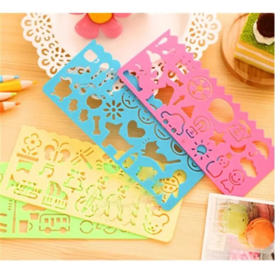 Set di 4 Stencil Vintage Portatili, Righello Traforato per Planner, Diario di Viaggio, Quaderno, Strumento Fai-da-Te, Vendita all'Ingrosso