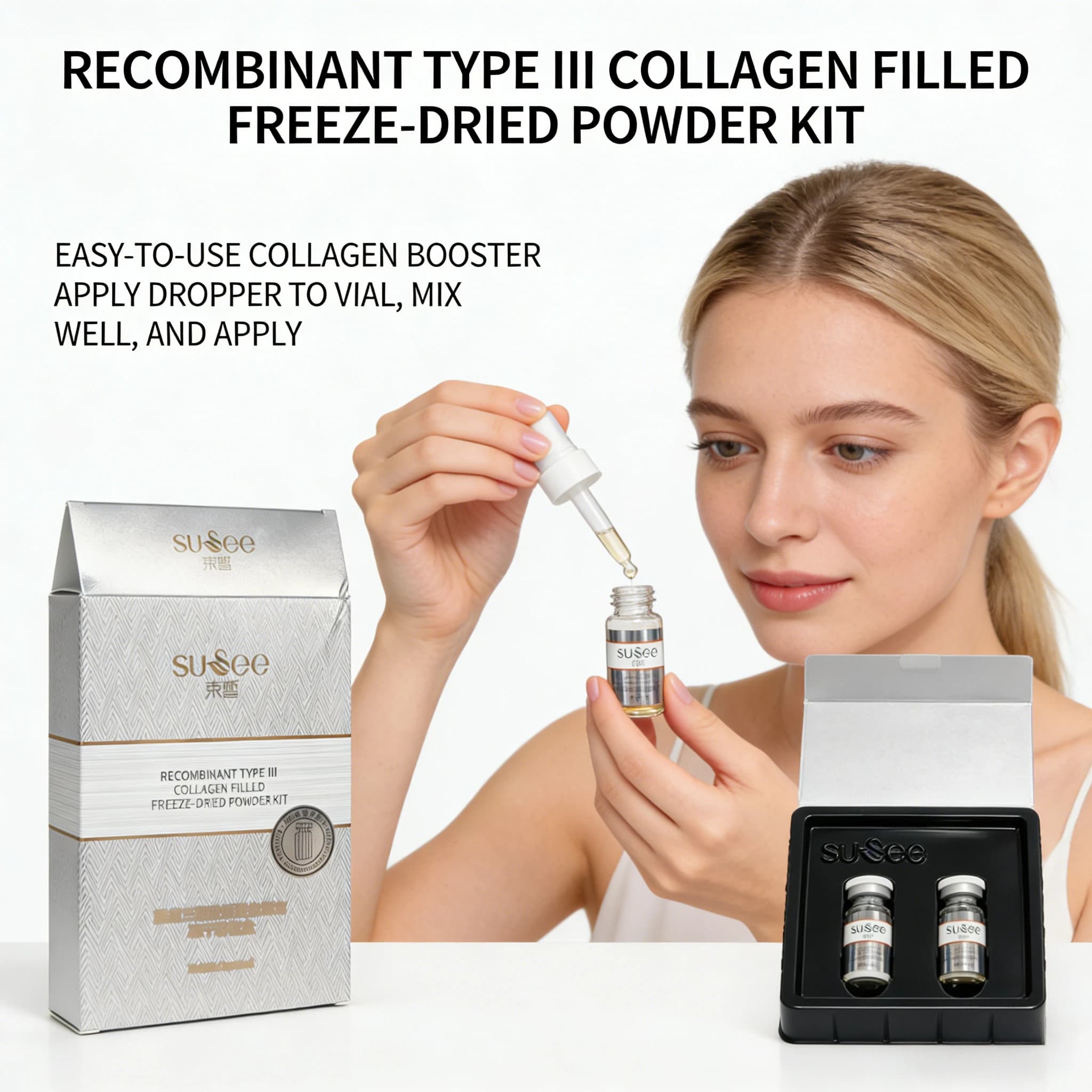 Set di Polvere Liofilizzata di Collagene Ricombinante III, Siero Idratante Profondo e Rimpolpante per la Pelle