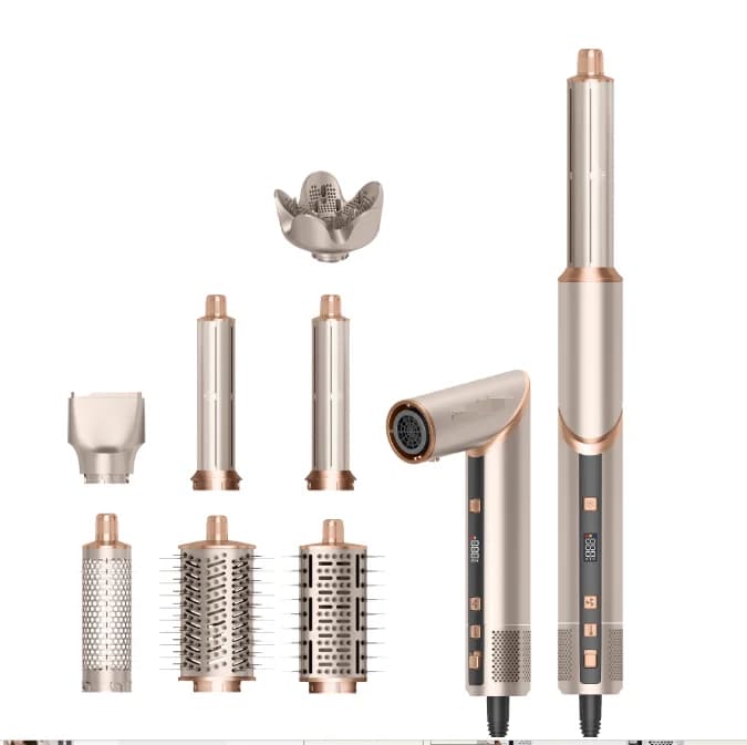 Styler with folding hot air brush 8 in 1 - Ionic hair dryer comb with 3 heat settings to smooth volumizing curls