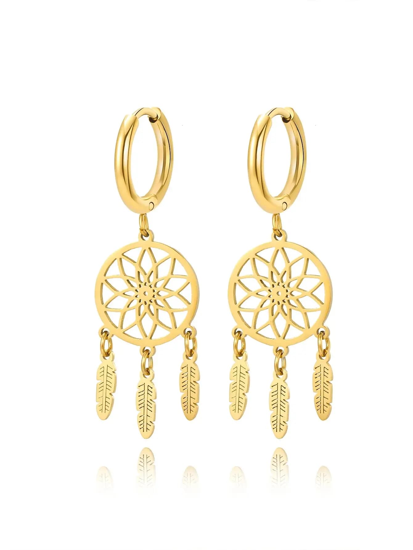 Luxury 316L Stainless Steel Dream Catcher Ear Drop Huggie Earrings Titanium Steel Myth Blessing Earring Jewelry Women Gift