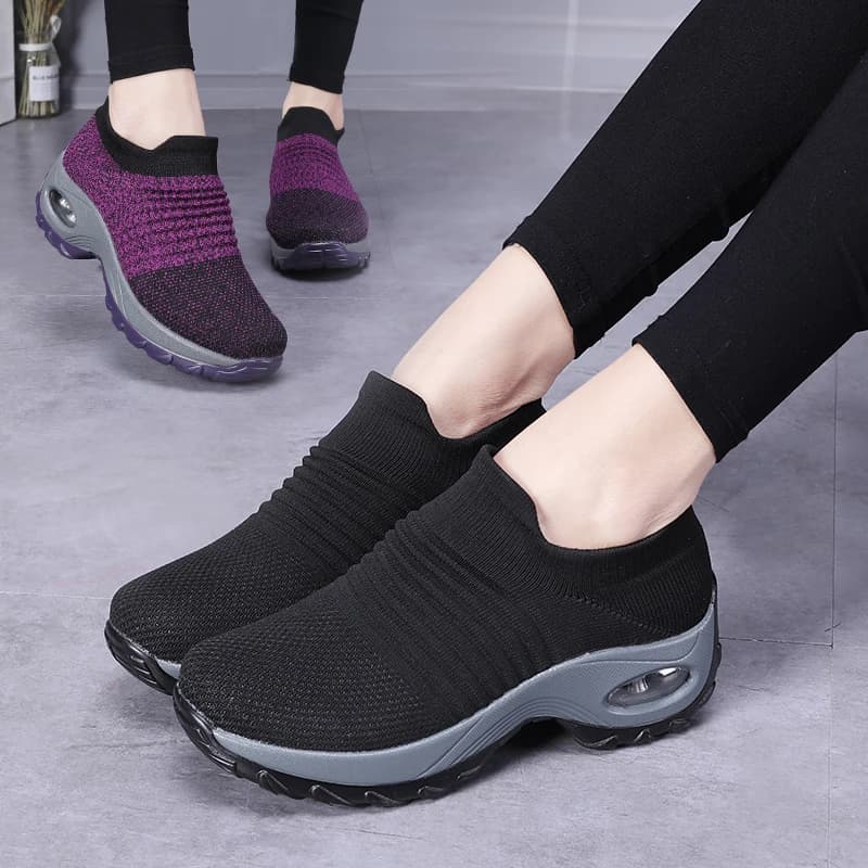 Sneakers da Donna alla Moda, Traspiranti, con Piattaforma in Rete, Scarpe da Ginnastica Vulcanizzate Nere per Donna