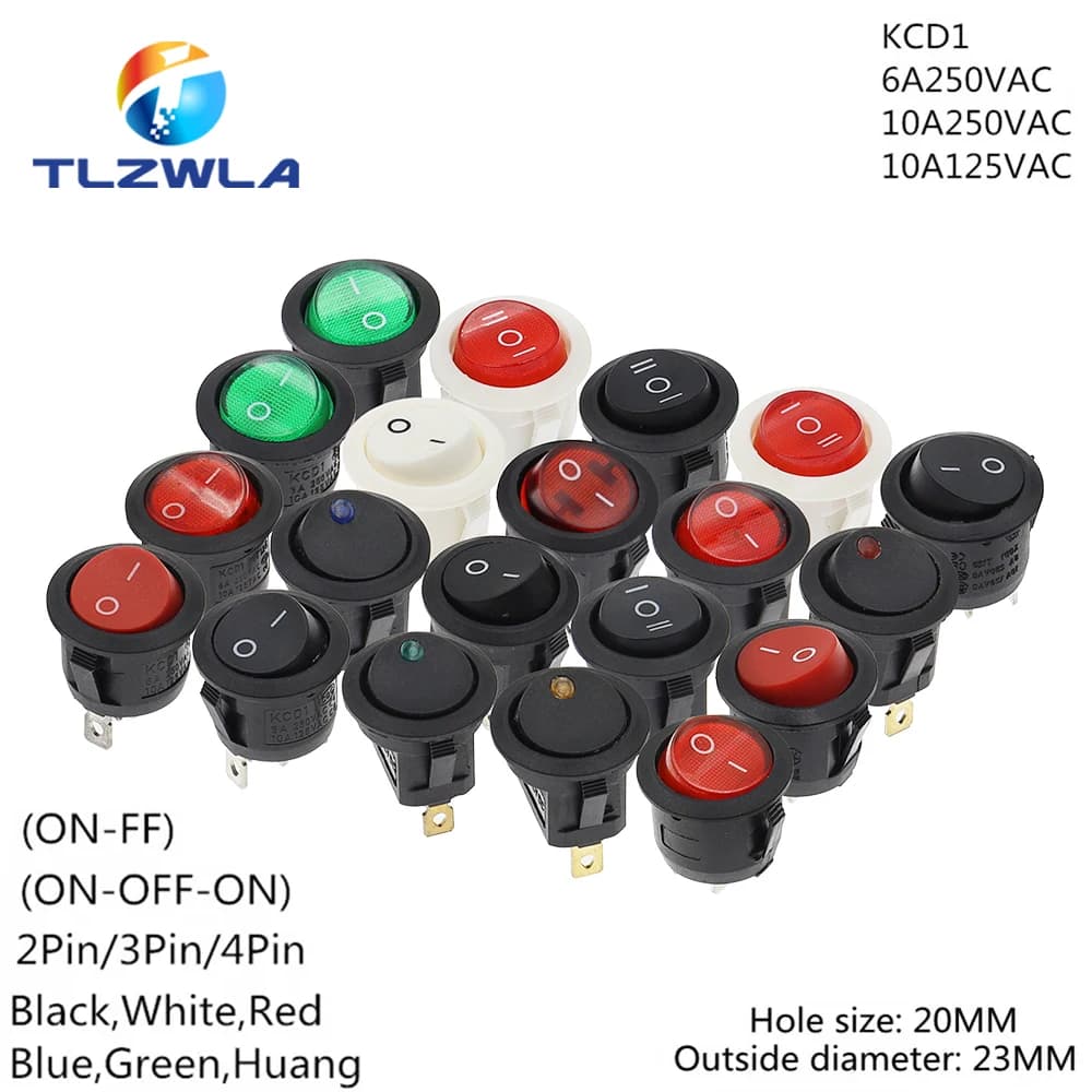 1PCS ON/OFF Interruttore A Bilanciere Rotondo illuminato A LED Cruscotto Dell'automobile Dash Barca Van 12V 24V/6A 250V/10A 125V 2/3/4PIN Interruttore 20MM