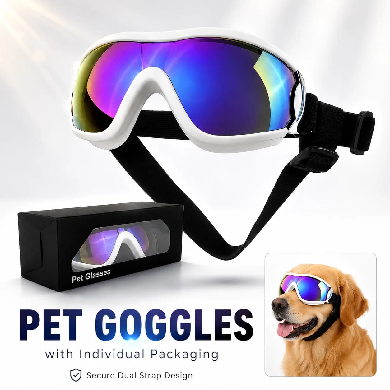 Dog Goggles with Individual Packaging, UV Protection, Dual Strap for Small Medium Large Dogs, Outdoor Photo Props for Travel