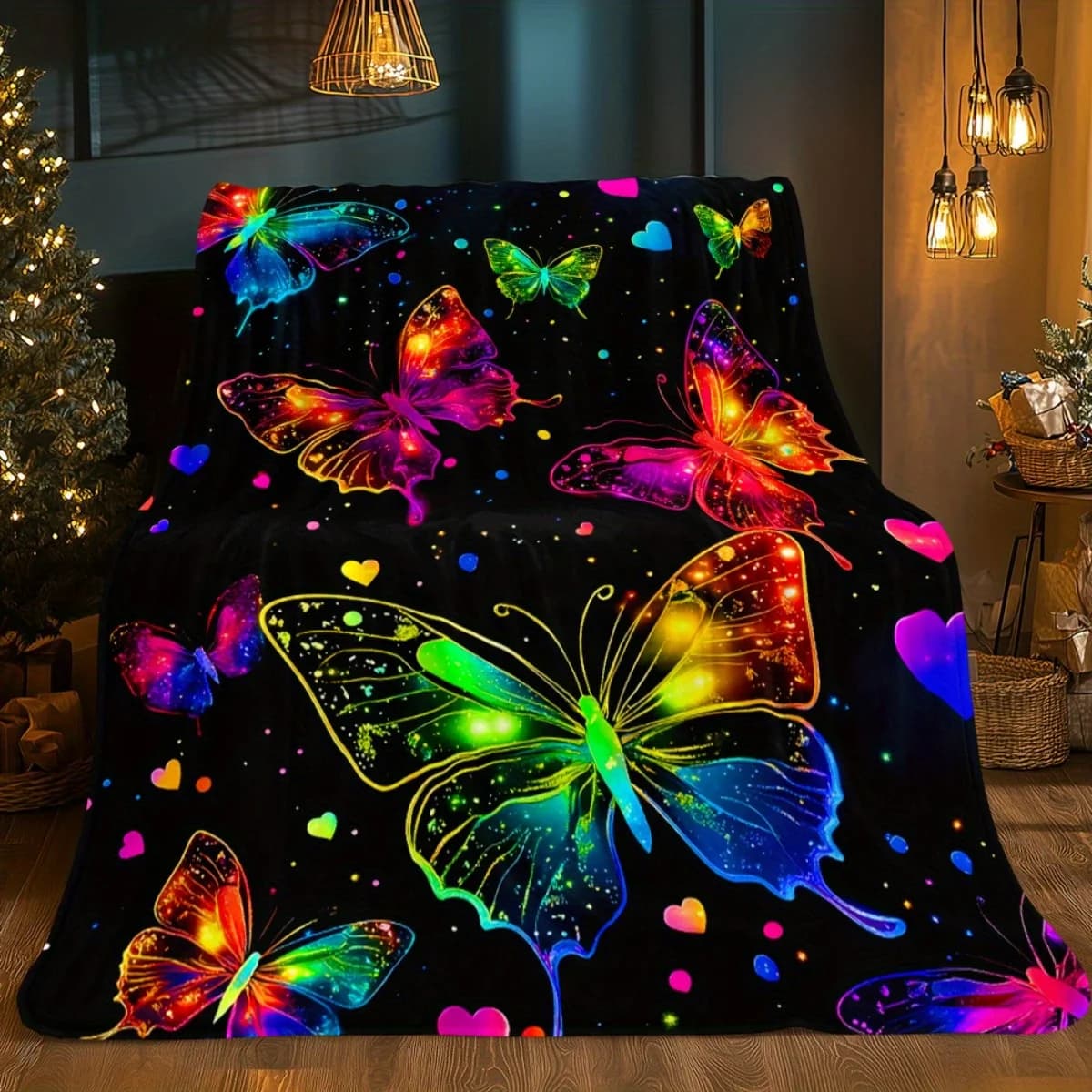 Coperta in flanella stampata HD con farfalle colorate: morbida e calda per viaggi, campeggio, divano, soggiorno, divano, letto