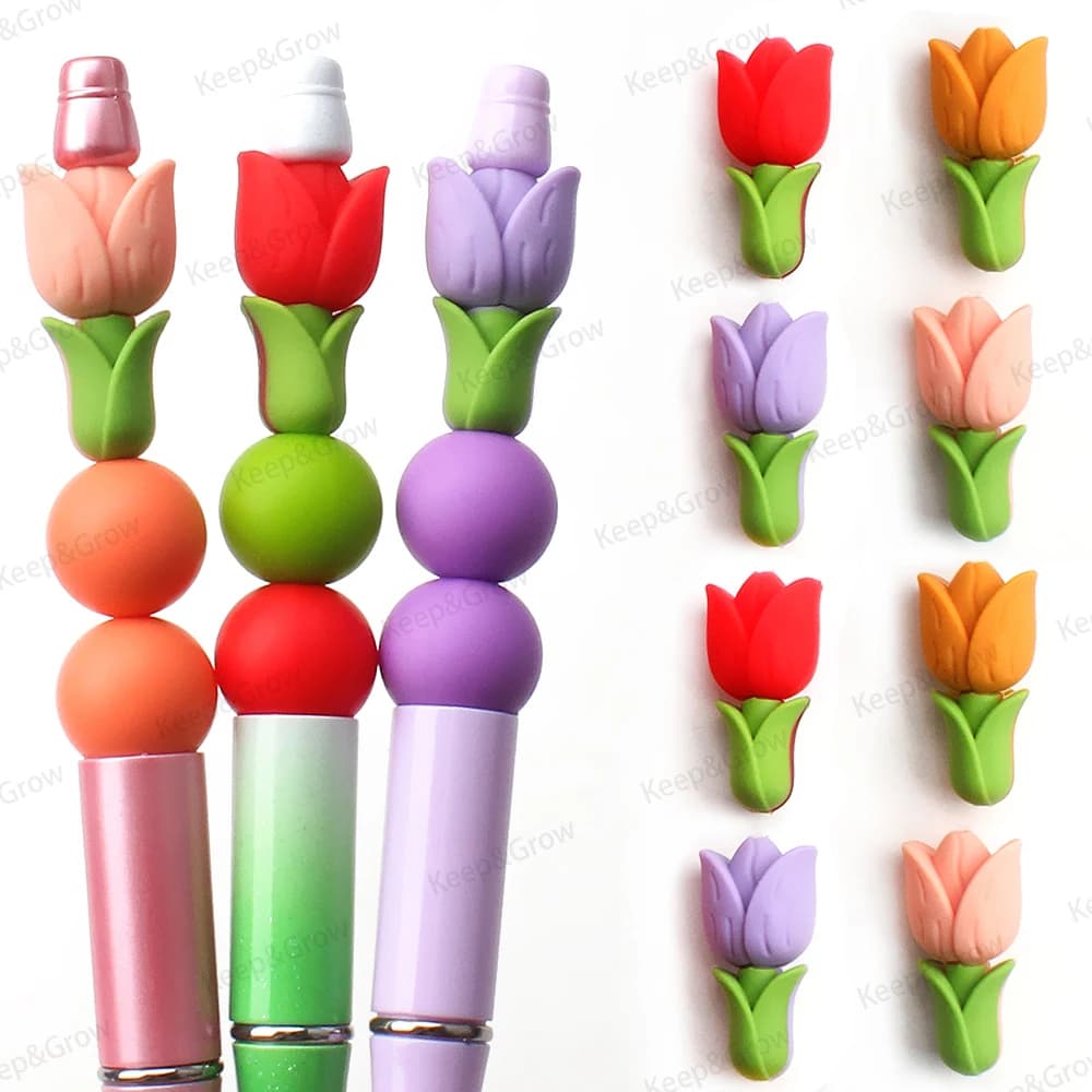 5/20/50 Pz Tulipano Loanword 3D Perline di Silicone Rosa Rosso Fiori Perline Focali per il FAI DA TE Portachiavi Borsa Creazione di Gioielli Penna Accessorio Decor
