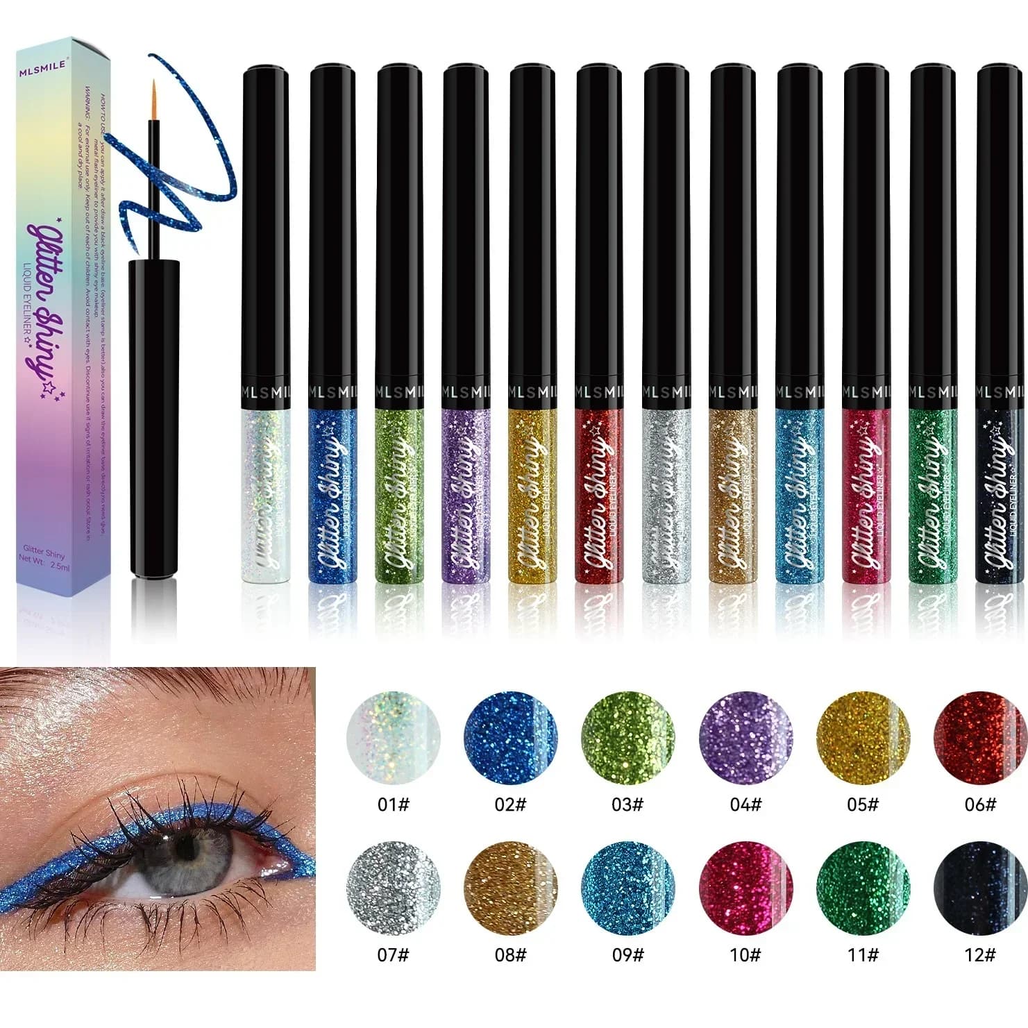 Eyeliner brillante con diamante, durevole, impermeabile e resistente al sudore, ombretto liquido a 12 colori, strumenti per il trucco professionale