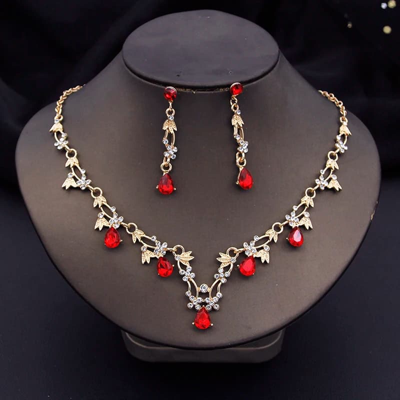 African Bridal Jewelry Sets for Women Fashion Flower Choker Necklace Set Wedding Necklaces and Earrings Costume Accessories