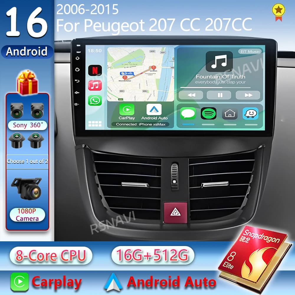 Android 16 For Peugeot 207 CC 207CC 2006 - 2015 2K QLED Android Car Radio Multimedia Video Player stereo CarPlay Dsp Head Unit