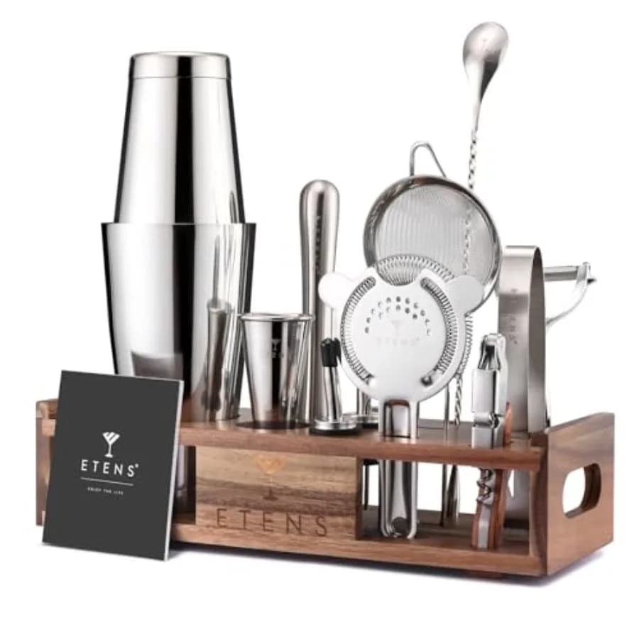 Premium 15-Piece Mixology Bartender Kit Stainless Steel Cocktail Shaker Set with Wooden Stand Professional Boston Shaker Bar To