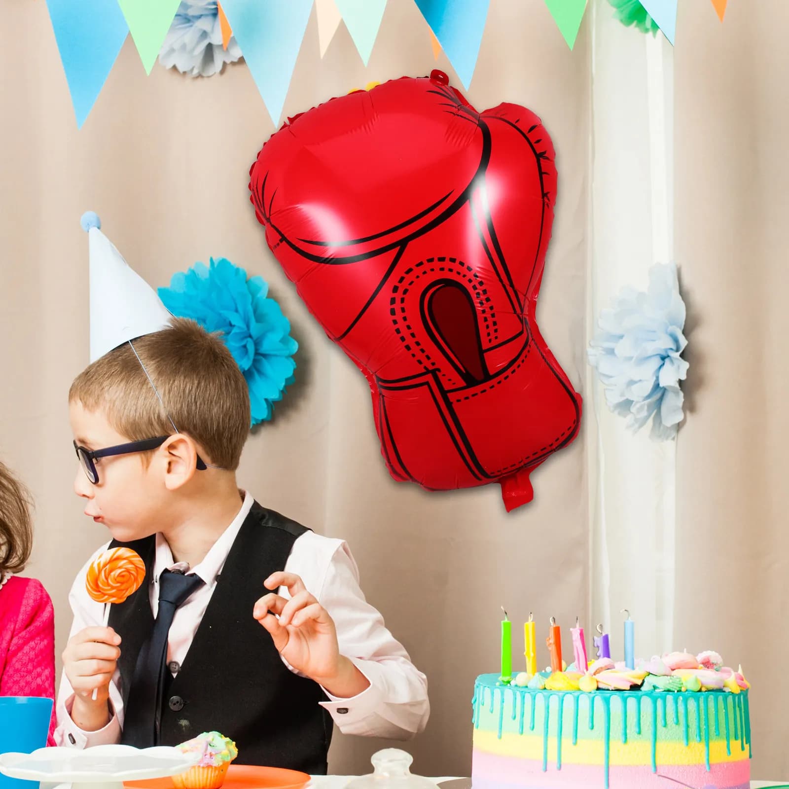 6Pcs Inflatable Boxing Gloves Balloons Punching Bag Balloons Vibrant Realistic Design Easy Inflate Auto Seal for Boxing Birthday