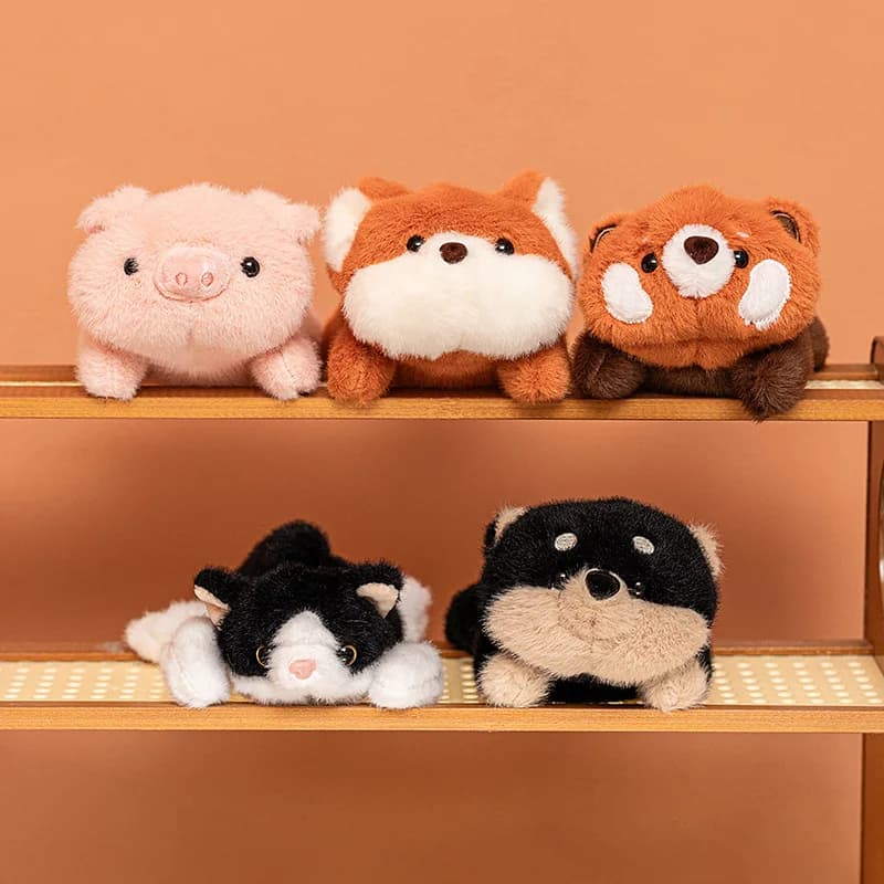 17CM Kawaii Cartoon Simulation Forest Animal Cat Raccoon Fox Stuffed Plush Toy Children's Shiba Inu Piggy Handmade Doll Gift