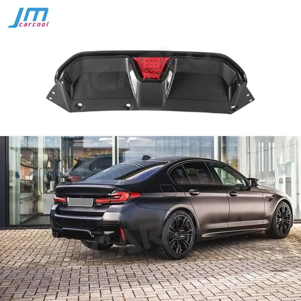 Black Polished Carbon Fiber Poster for BMW Series 5 F90 M5 Competition 2020+ Rear bumper protection in FRP