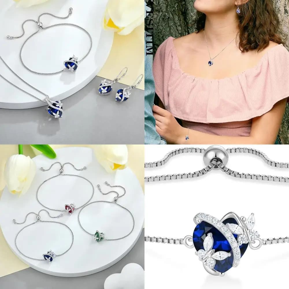 Bracciale da donna con ciondolo con pietra portafortuna a forma di farfalla in argento sterling con collegamento a cuore