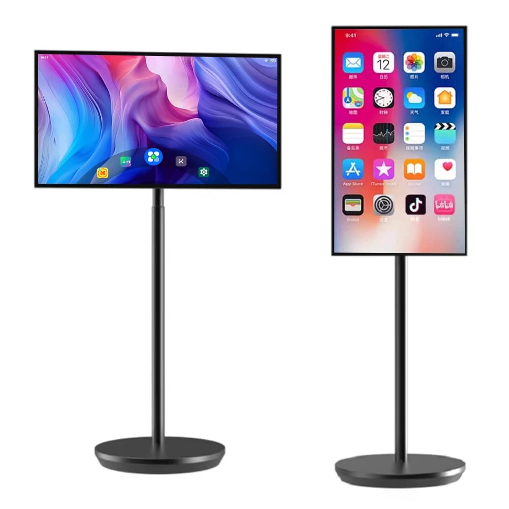 23.8 Inch Rotating Wireless Interactive Display Incell Touch Screen Moving Portable Floor Standing Smart Tv Monitors With 4+64GB