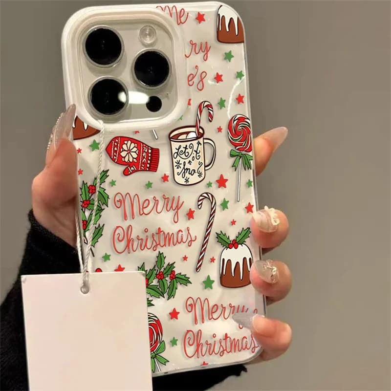 Cute Festive Christmas Pattern Phone Case For iPhone 17 16 15 14 13 Pro 11 12 Pro Max 15 Plus Air Wavy Texture Protective Cover
