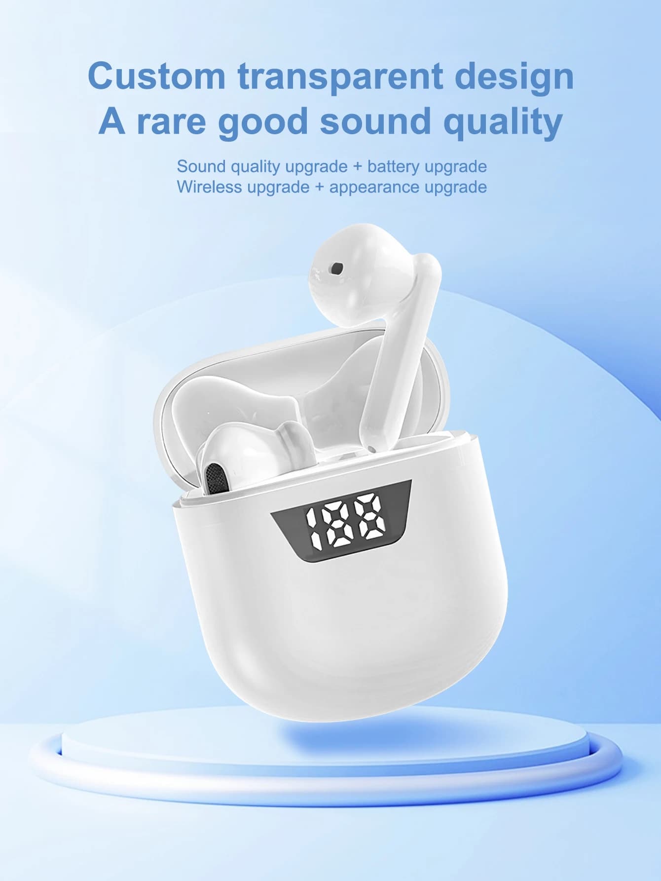 Bluetooth wireless earphones with digital display, touch control, noise cancellation, ultra long duration for iPhone and Android