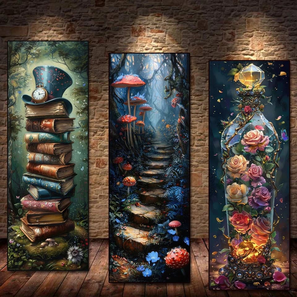 2026 Kit Ricamo Diamantato Fai da Te Libro del Paese delle Meraviglie, Arte Pittura Diamantata 5D con Strass Quadrati, Mosaico Punto Croce Rosa, Decorazione per la Casa