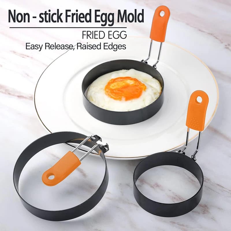 Stampo per Uova Fritte in Acciaio Inox con Manico in Silicone Resistente al Calore, Antiaderente, per Uova Sciolte