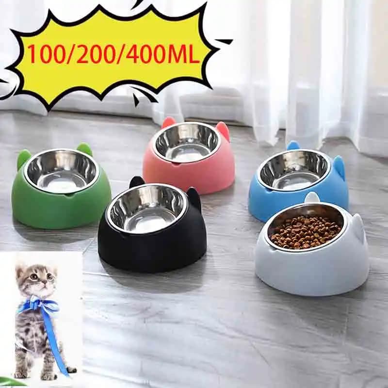 Ciotole per Gatti in Acciaio Inox con Base Antiscivolo, Contenitore per Cibo e Acqua per Cuccioli e Gatti, Protezione Collo, 200ml, Inclinazione 15 Gradi