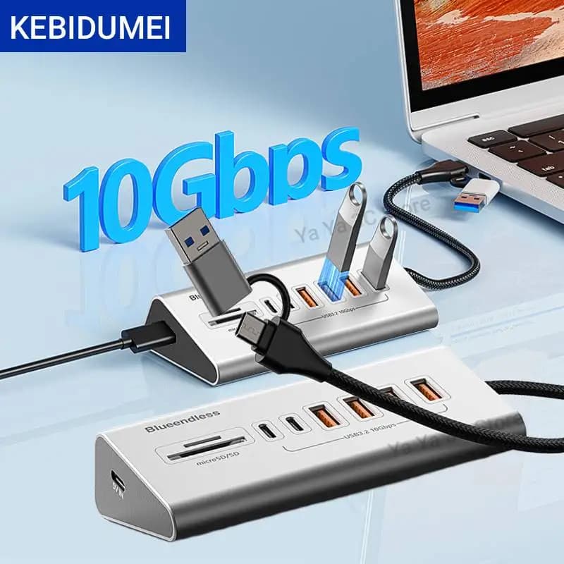 KEBIDUMEI 10Gbps USB 3.2 Docking Station Hub USB 3.0 Tipo C Splitter In Alluminio Multi 7/8 Porte Interruttore Per PC Laptop Accessori