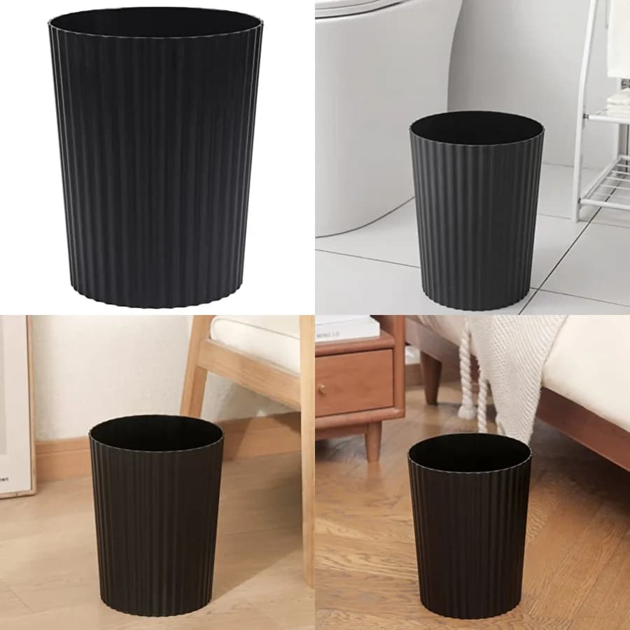 Piccolo cestino per rifiuti in plastica, contenitore rotondo per immondizia per bagno, cucina, camera da letto, ufficio domestico, dormitorio universitario, nero
