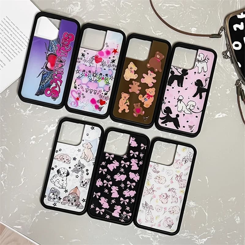 Custodia per telefono Wildflower Love Heart Bear per iPhone 17 16 15 14 13 12 Pro Max 16Plus WF Moda Teddy Dog Coniglio Cover posteriore Funda
