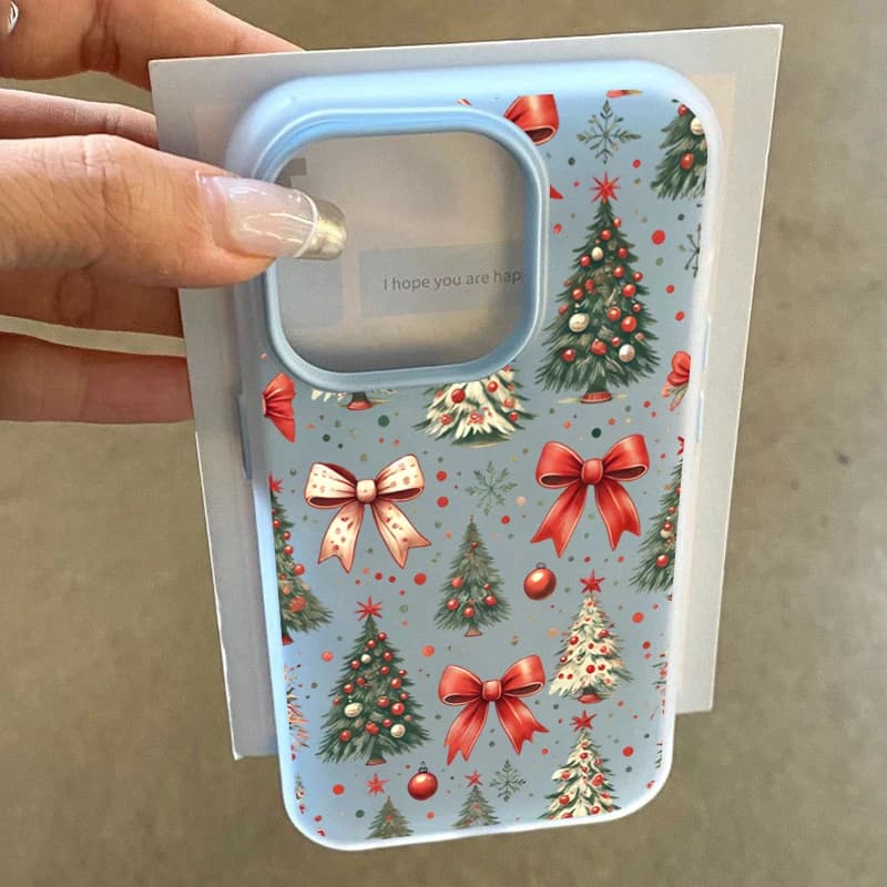 Custodia per telefono con motivo fiocco rosso albero di Natale per iPhone 17 Pro Max Air 16 15 14 13 12 11 Pro Max 7 8 Plus 2-in-1 Cover in gelatina opaca