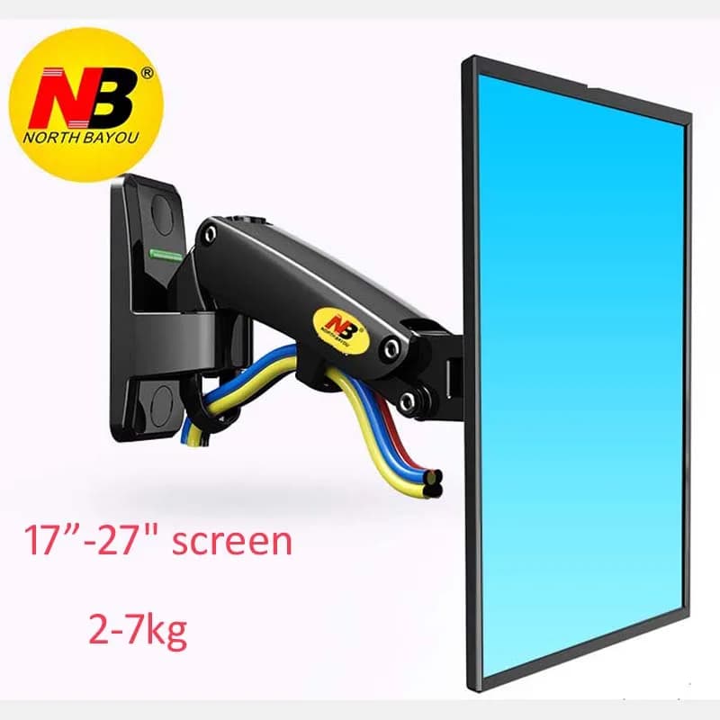 Supporto da parete per TV NB F120 17-27 pollici in alluminio con molla a gas GS, rotazione a 360°, movimento completo, supporto da parete per monitor LCD, supporto per schermo.