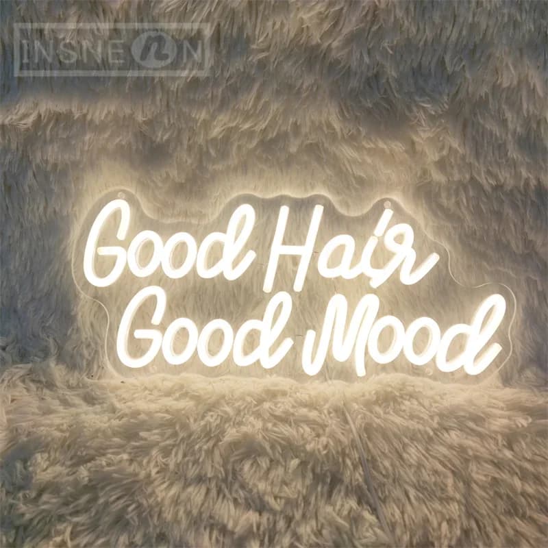 Good Hair Good Mood Insegna al neon Salon Art Decor Wall Room Decor Luci al neon per la casa Barbiere Hair Shop Decorazione Neon LED Sign