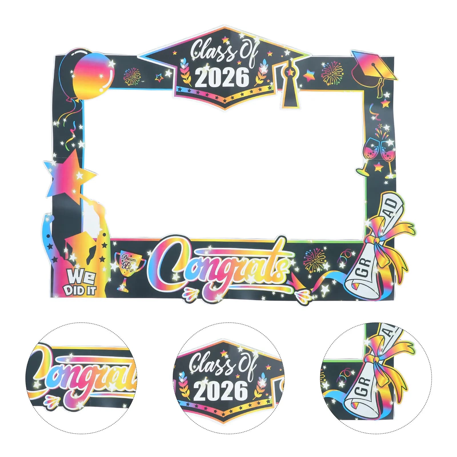 Graduation Photo Props Frame 2026 Black and Gold 31.5x23.62 Inch Graduation Picture Frame Prop for Photo Booth Grad Party