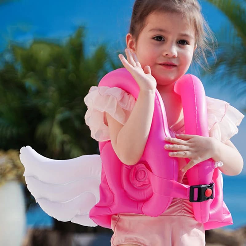 Gilet galleggiante gonfiabile con ala d'angelo per 2-8 anni costume da bagno per bambini giubbotto di salvataggio alla deriva addensato giocattoli galleggianti per piscina