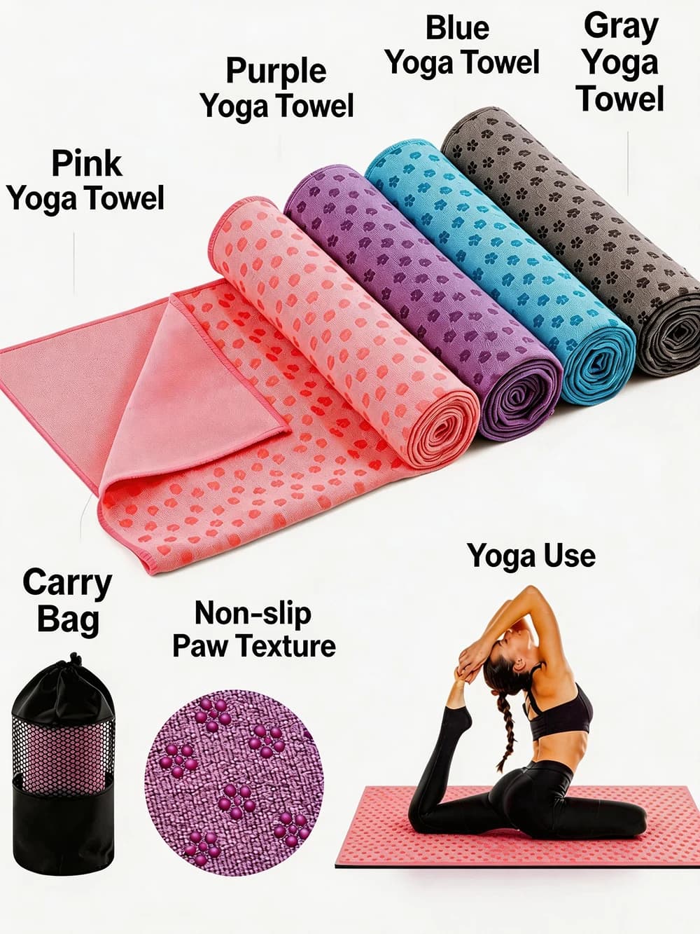 Anti-slip Yoga Tel 72"x24" in Microfiber with Silicone Points, Ultra Absorbent and Anti-Sudore for Exercises and Pilates