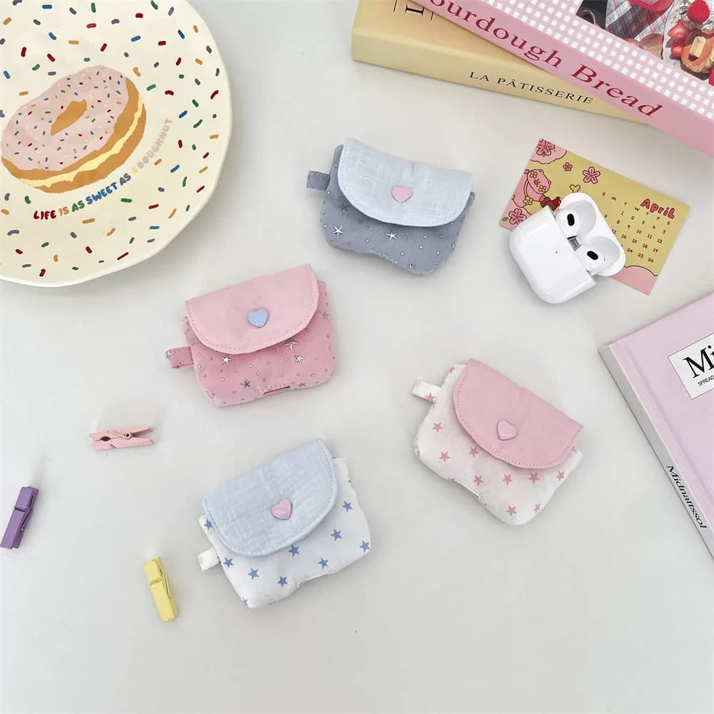 5992 Ins Style Star Sequin Earbud Case For Apple Wireless Bluetooth Earbuds Soft Fabric Portable Protective Storage Cover