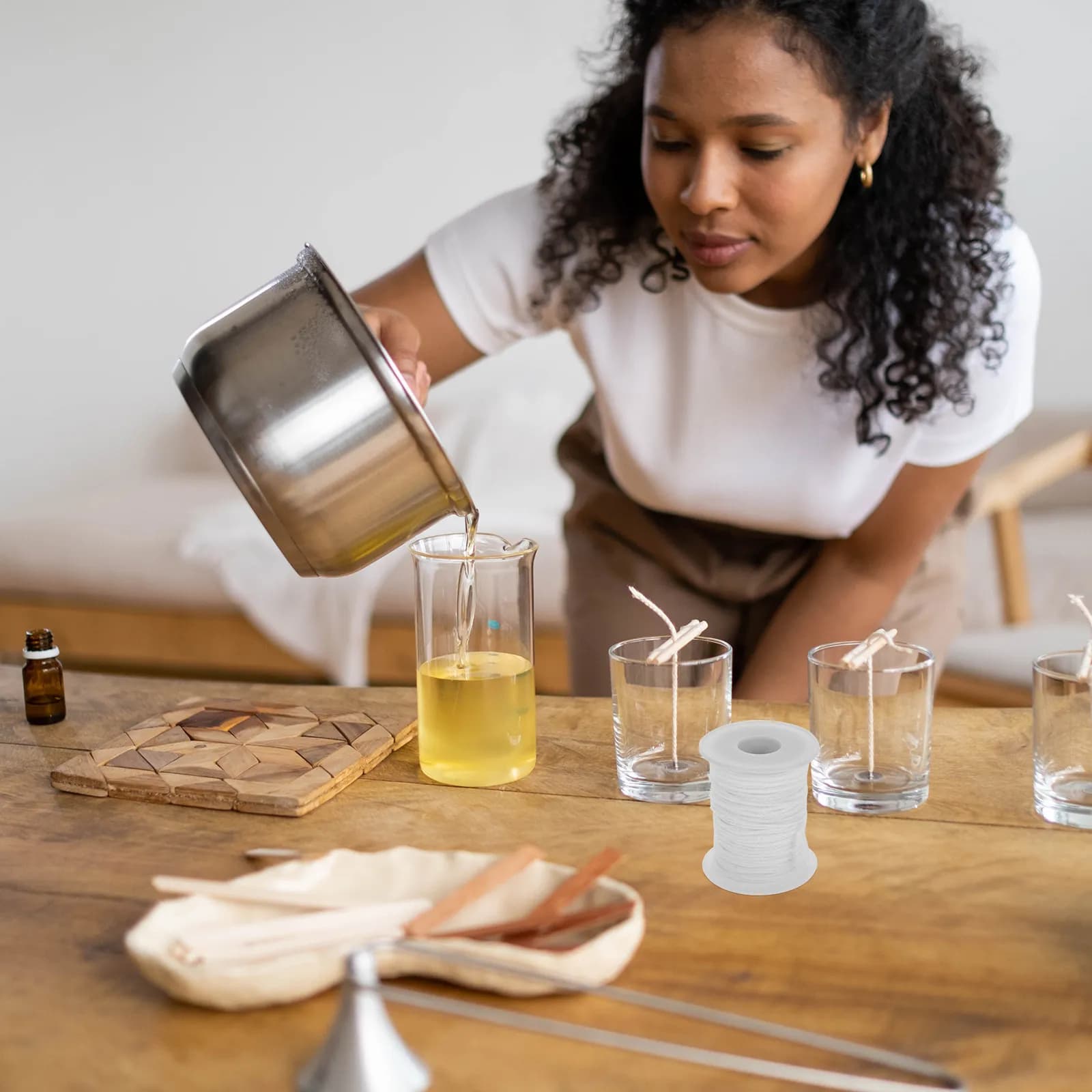 2 Pezzi di Stoppini in Cotone Intrecciato Naturale Senza Fumo per Candele Fai-da-Te a Colonna, Affusolate e Tealight in Cera d'Api
