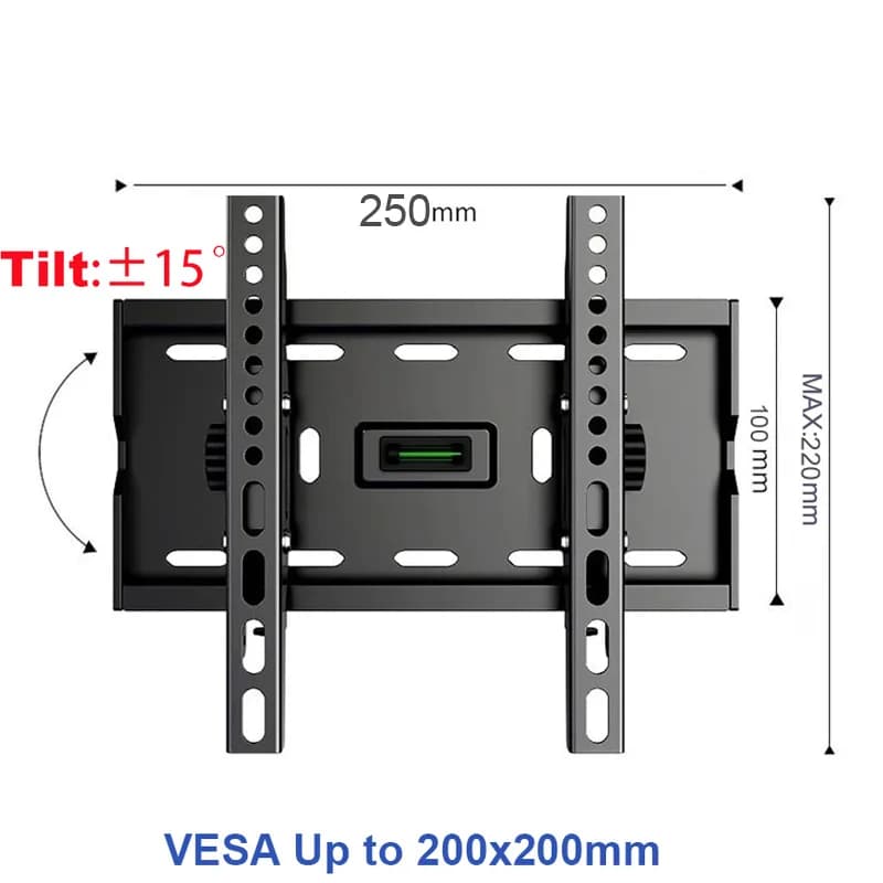Supporto da parete inclinabile per TV a schermo piatto da 15-42 pollici, VESA fino a 200x200 mm, carico massimo 77 libbre, installazione facile, staffa per monitor a basso profilo