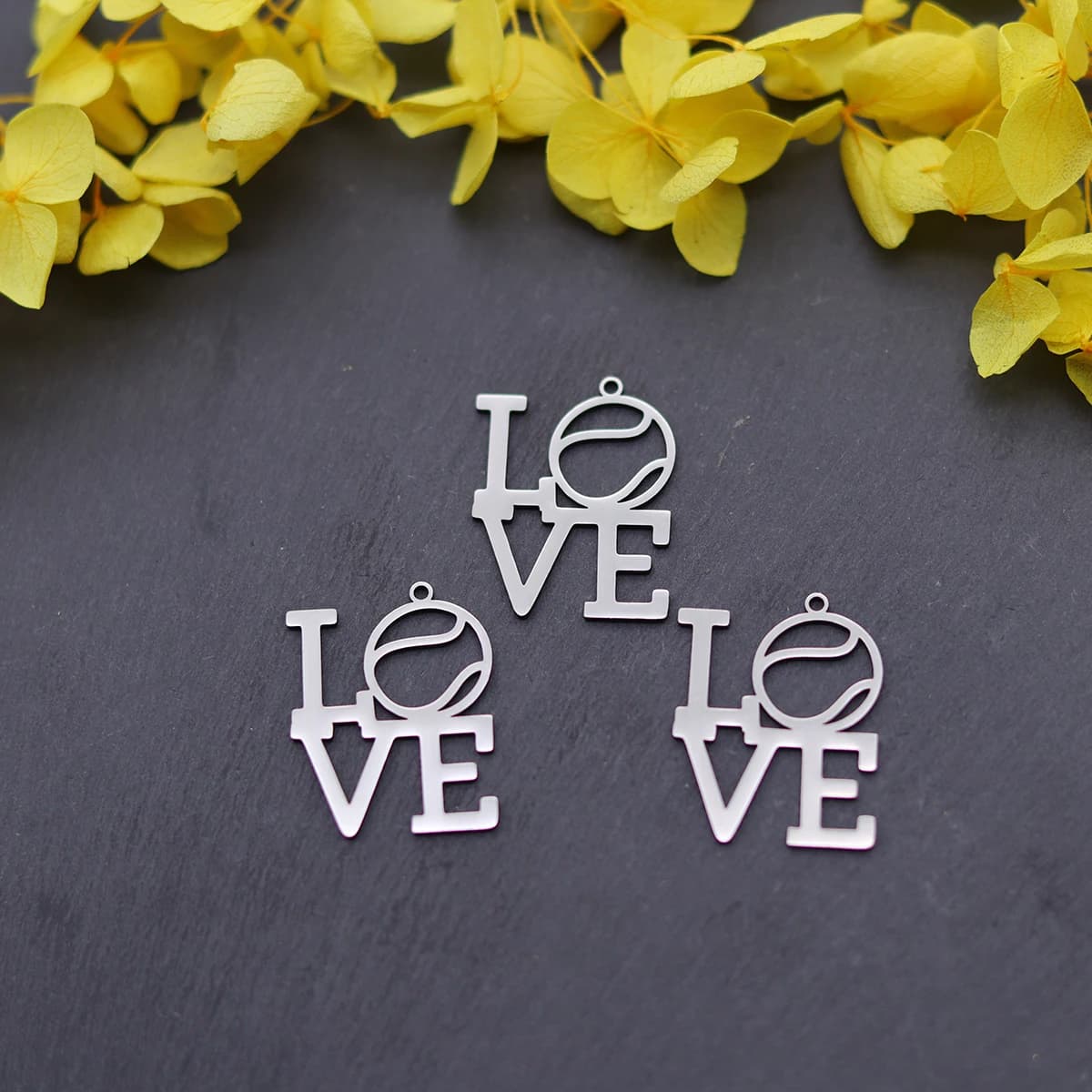 3pcs Stainless Steel Tennis LOVE Pendant For Jewelry Making Tennis Ball Sporty Charms DIY Earrings Necklace Accessories