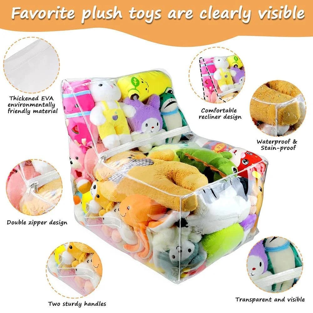 Sgabello Contenitore per Bambini 2in1, Organizzatore Giocattoli in PVC Rinforzato, Seduta Trasparente, Scatola Portaoggetti Creativa