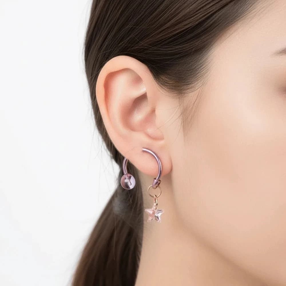 Anello a U in Titanio ASTM F136 con Stella Pendente e Sfera di Cristallo, Barbell per Septum in Titanio Ipoallergenico Senza Nichel