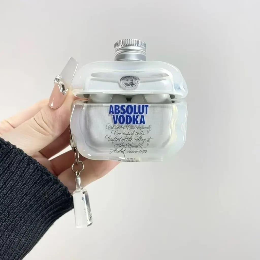 Custodia Creativa a Forma di Bottiglia di Liquore per Apple AirPods Pro2 4 3 2 1, Custodia Protettiva Pro3 per Auricolari Bluetooth con Ciondolo